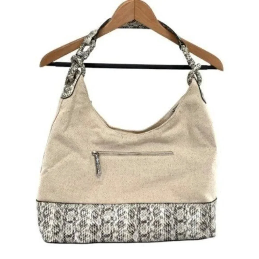 Alfani Hillary Canvas Hobo Shoulder Bag in Linen Snakeskin New